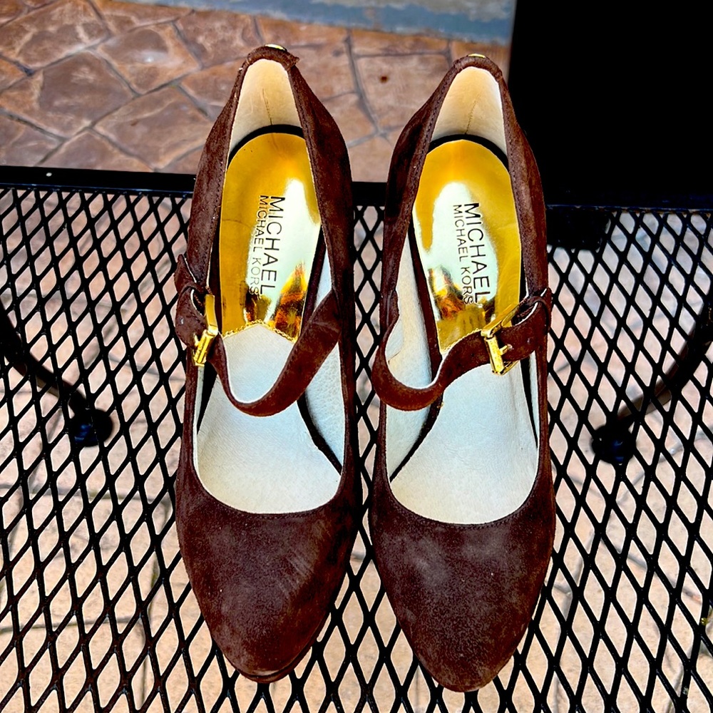 NWT Michael Kors Brown Suede Maryjane Heels